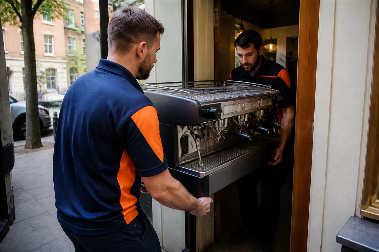 Movimentazione di arredi da bar attraverso ingresso, scale o corridoi