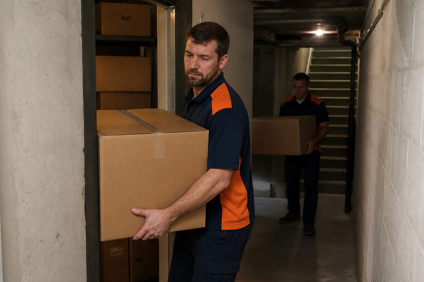 Movimentazione di materiali da deposito attraverso scale, corridoi e accessi
