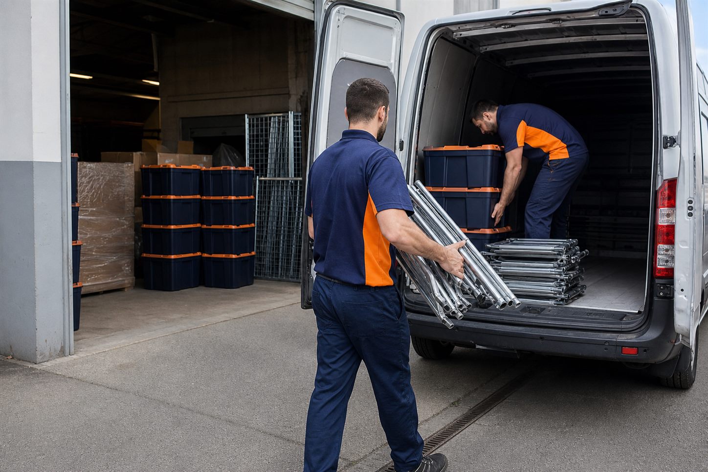 Carico organizzato di materiali da deposito sul mezzo a Milano