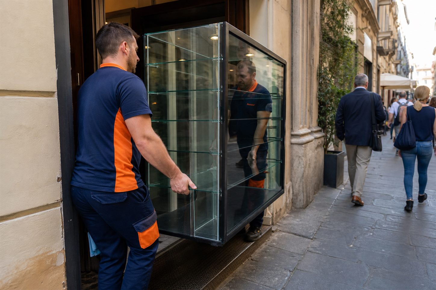 Movimentazione di arredi da locale commerciale attraverso ingresso, scale o cortile