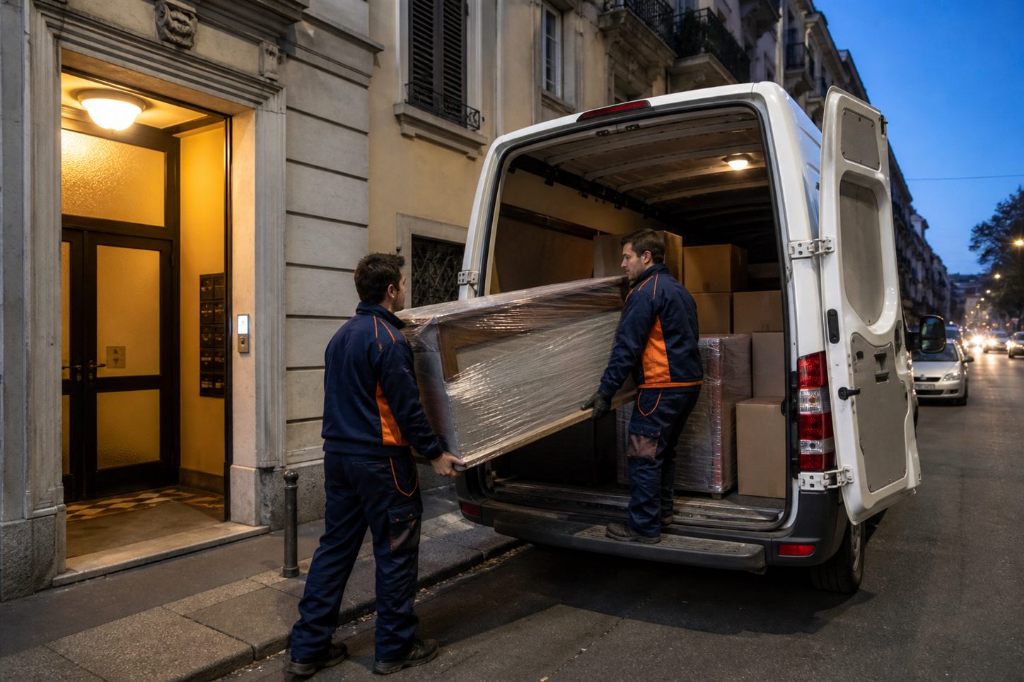 Carico organizzato sul furgone dopo sgombero post eredità