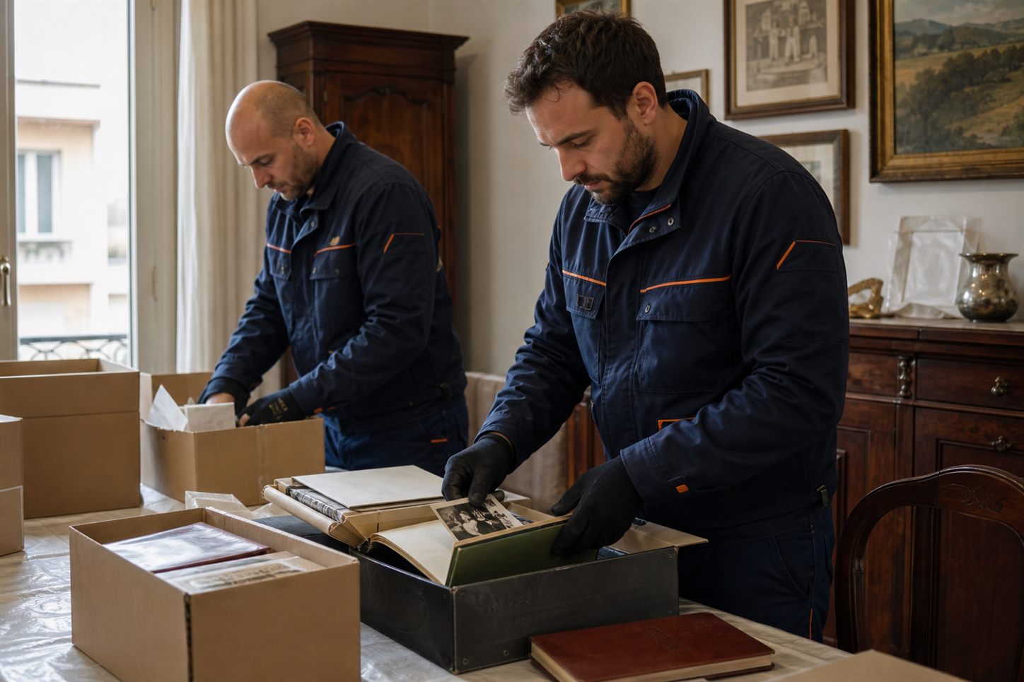 Selezione documenti e ricordi durante sgombero post eredità a Milano